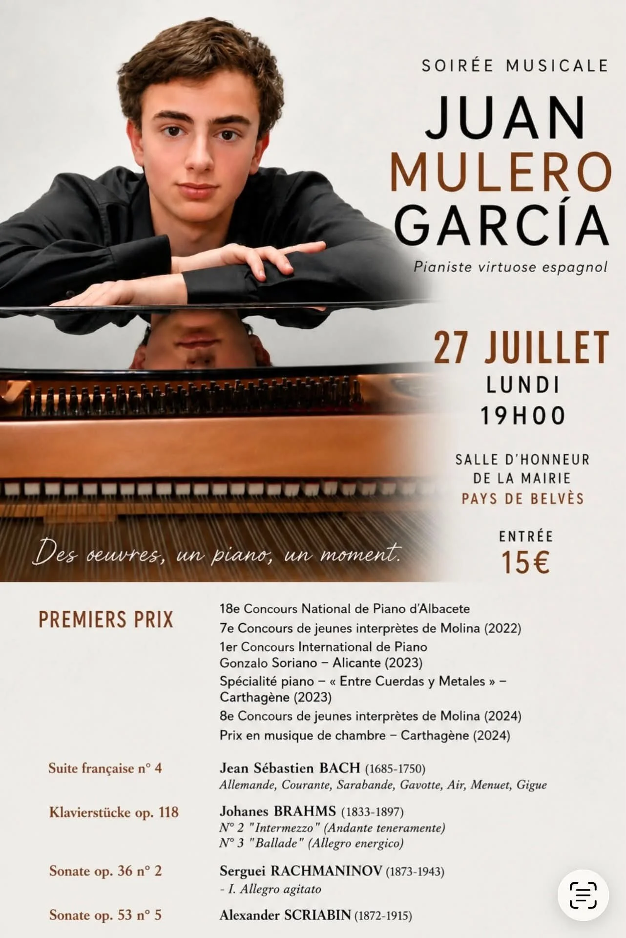 poster of the vent in Belves on 27 July 2026 at 19.00 featuring juan mulero garcia