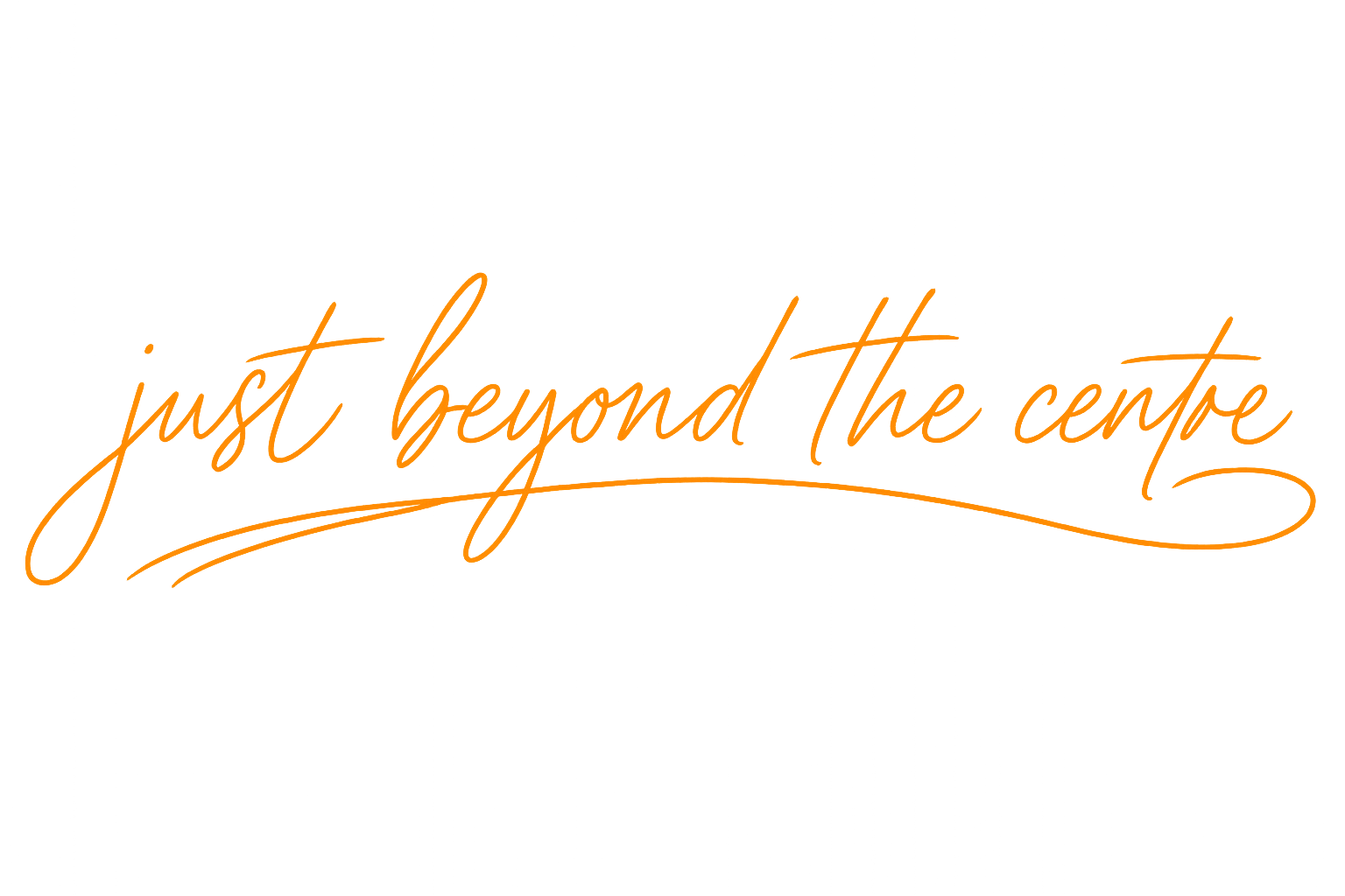 Handwritten-style orange text that reads "just beyond the come" on a black background.
