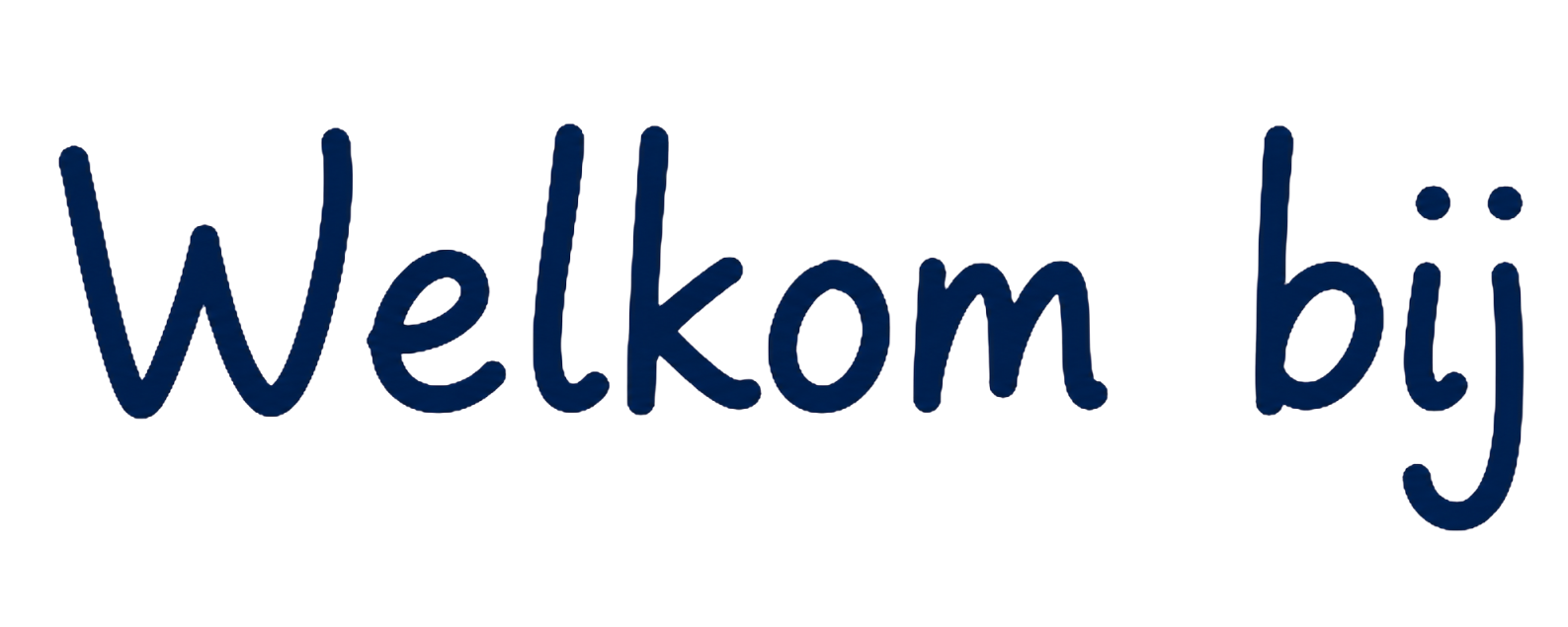 De tekst 'Welkom bij' geschreven in een blauwe, speelse letterstijl.