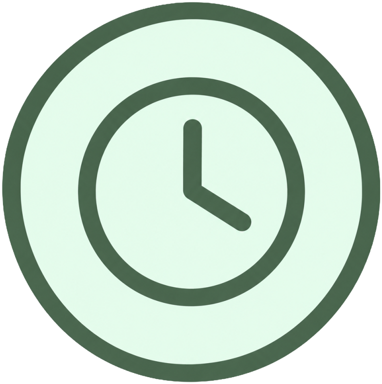 Een clock in een cirkel met de wijzers die de tijd 3:00 aangeven.