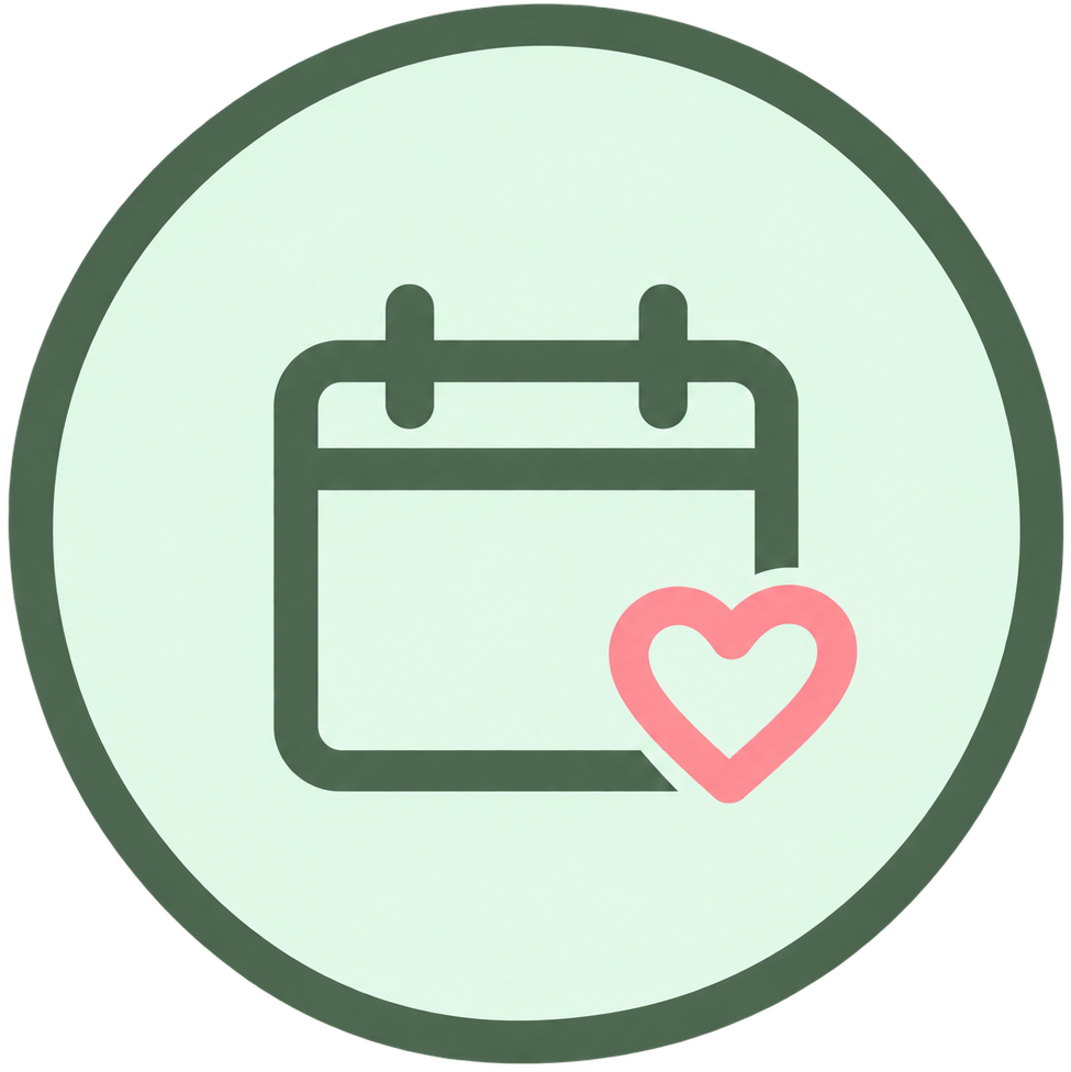 Een kalendermet een hart ernaast, symbool voor een belangrijke of geliefde datum.