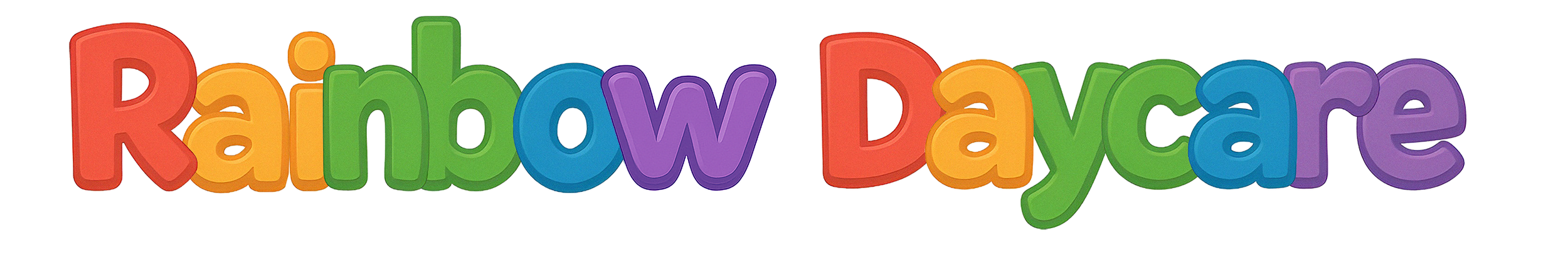 kleurige letterwoorden 'Rainbow daycare' in kinderlijk lettertype.