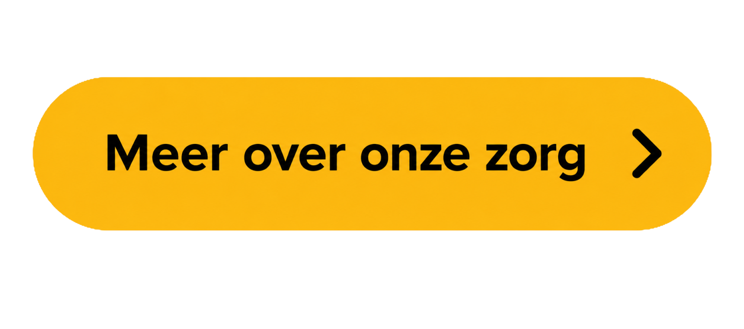 Geel knop met zwarte tekst 'Meer over onze zorg' en een pijl rechts ernaast.