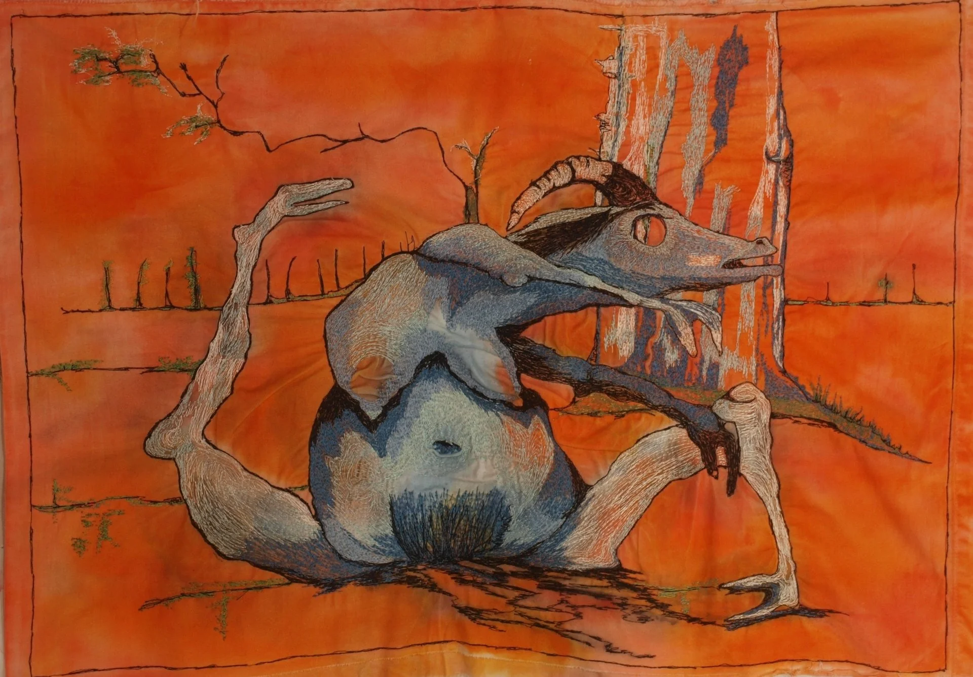 Carcass 2026 Embroidery thread on found domestic cotton textile,  72x48cm