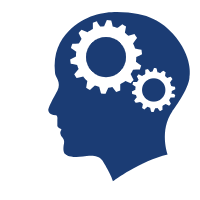 Silhouette of a head with gears inside, symbolizing thinking or mental processes.
