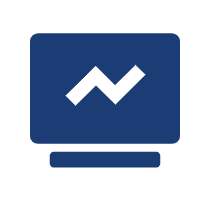 Blue computer monitor icon with line chart
