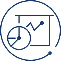 Icon of a pie chart and line graph inside a circular frame