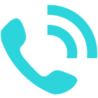 Blue phone receiver icon with radio waves