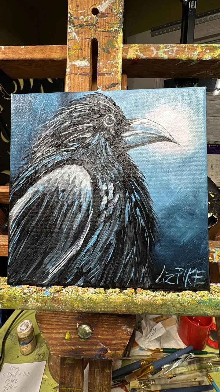 &ldquo;Big Boy Raven&rdquo;
That&rsquo;s what I&rsquo;m calling this. Paintings; they sort of name themselves. Join me at RedDoor Gallery Sun., Nov. 9th at 2pm or Sun., Nov. 23rd 3pm at Shangri-La Farm if you would like to paint your own Raven! Text 