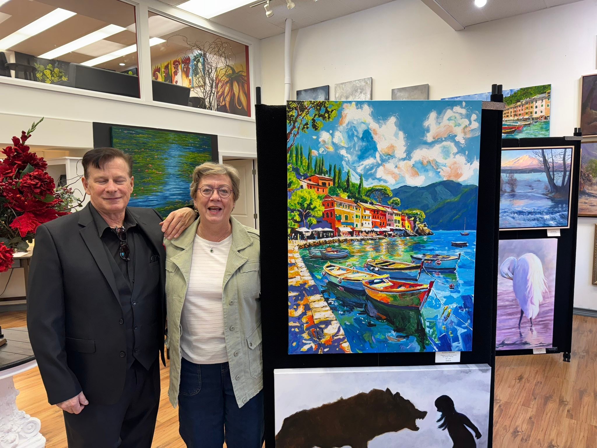 Congratulations to George Throop! Wonderful sale of fine art piece to Linda Dunn, one of our fantastic patrons of RedDoor Gallery! She also purchased a lovely floral original by Cheryl Mathieson! Our customer appreciation weekend rolls on until we cl