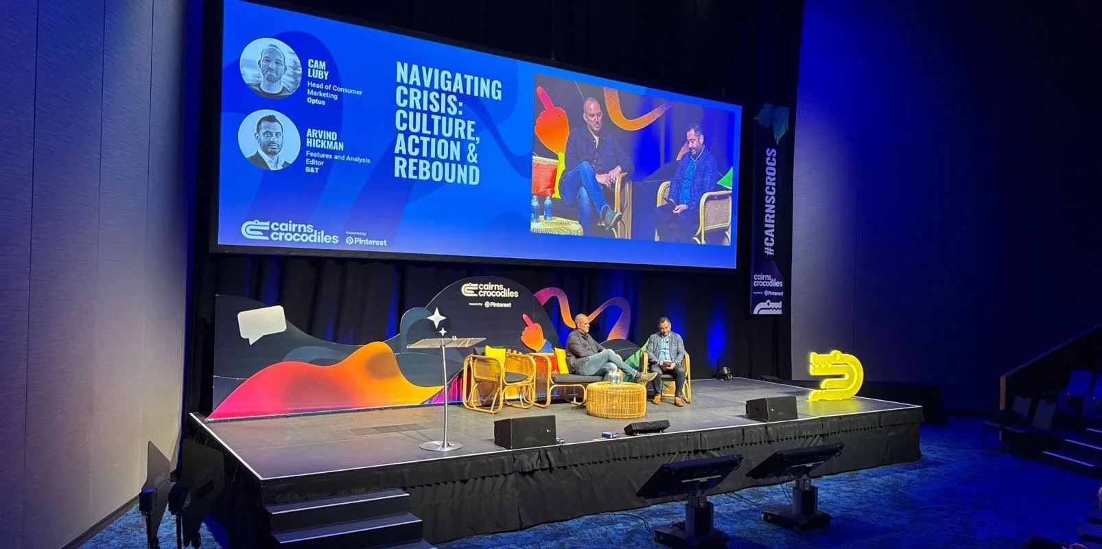 Cam Luby and Arvind Hickman chat on the main stage at Cairns Crocodiles 2025