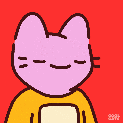 A cartoon illustration of a purple cat with closed eyes and a smile, wearing a yellow shirt, on a red background for Sunnyside Homeschooling StarJam Music Program