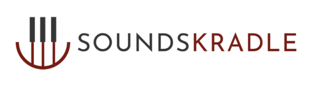 Logo for Sounds Kradle featuring a stylized musical instrument resembling a cradle with piano keys, a partner of Sunnyside Homeschooling for the StarJam Homeschool Music Program
