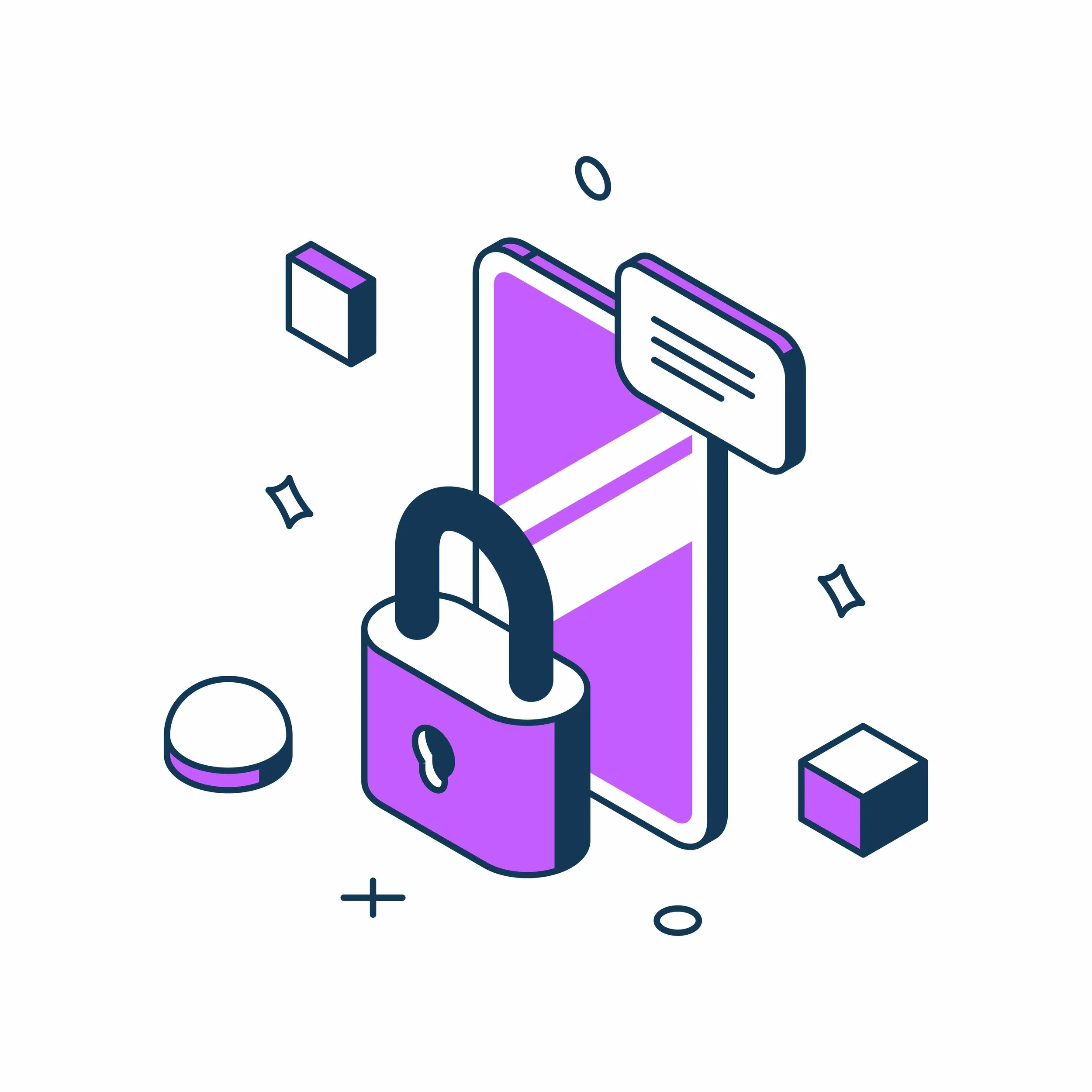 Sunnyside Circle Security digital illustration of a smartphone and geometric shapes