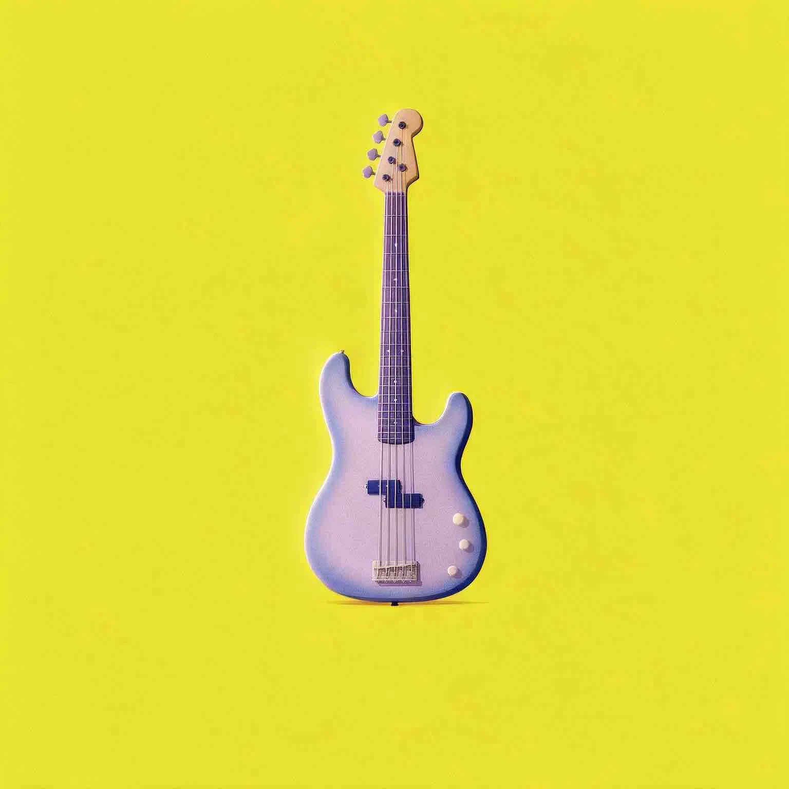 Electric guitar with a purple body and neck, against a bright yellow background for Sunnyside Homeschooling's StarJam Homeschool Music Program