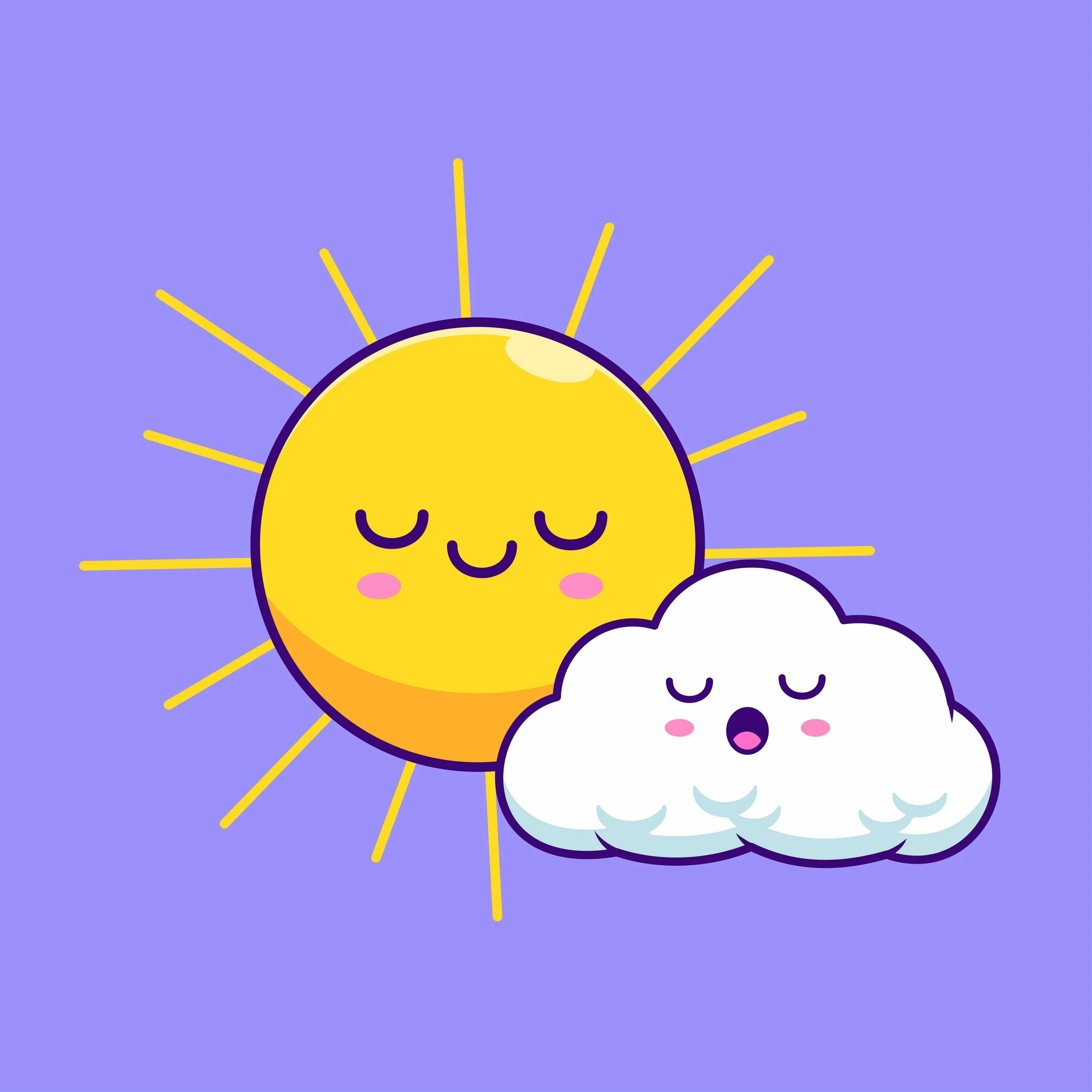 Sunnyside illustration of a smiling sun shining over a cloud