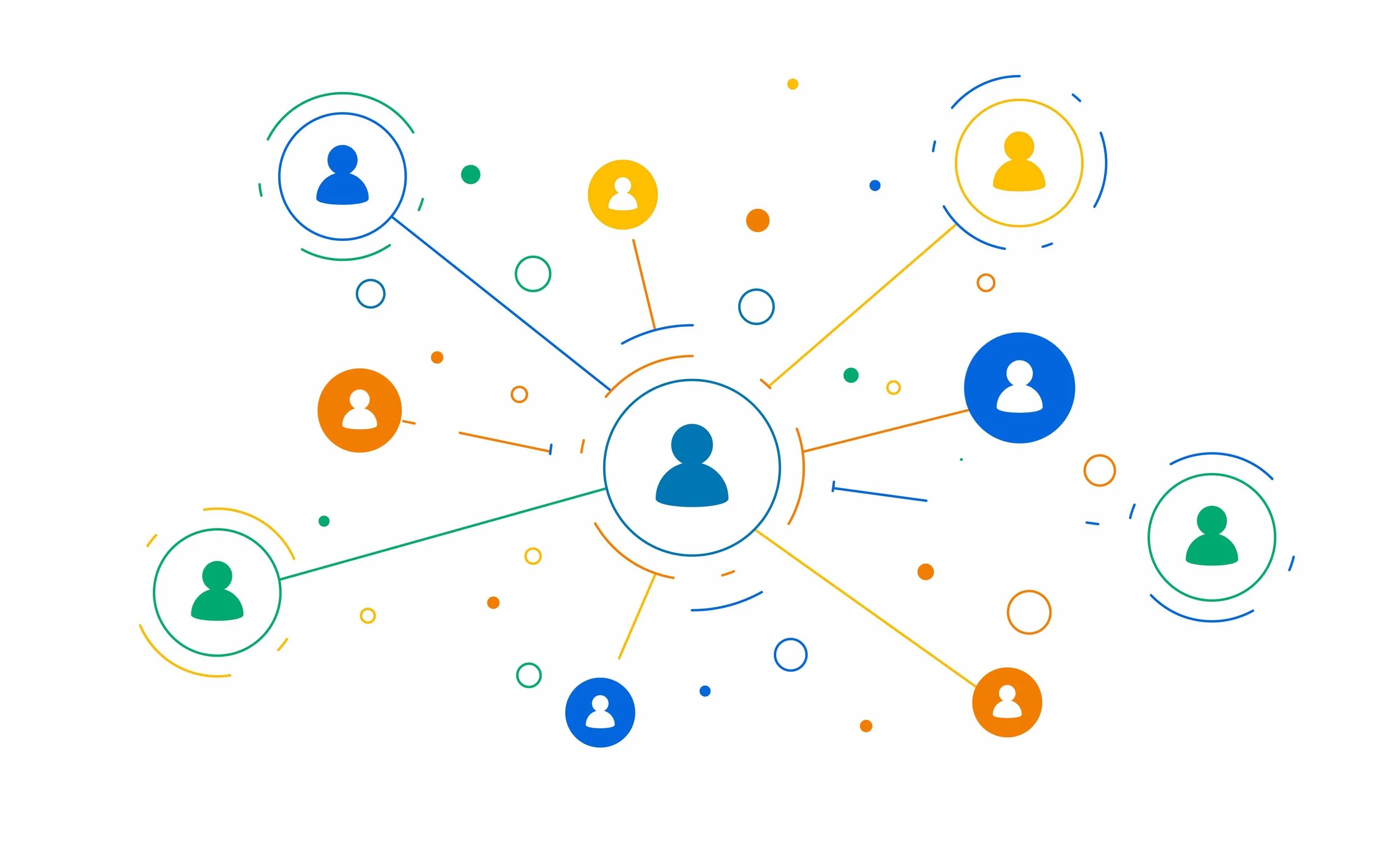 Sunnyside illustration of people connected through a colorful network