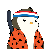 Cute cartoon penguin wearing a headband and orange jacket for Sunnyside Homeschooling
