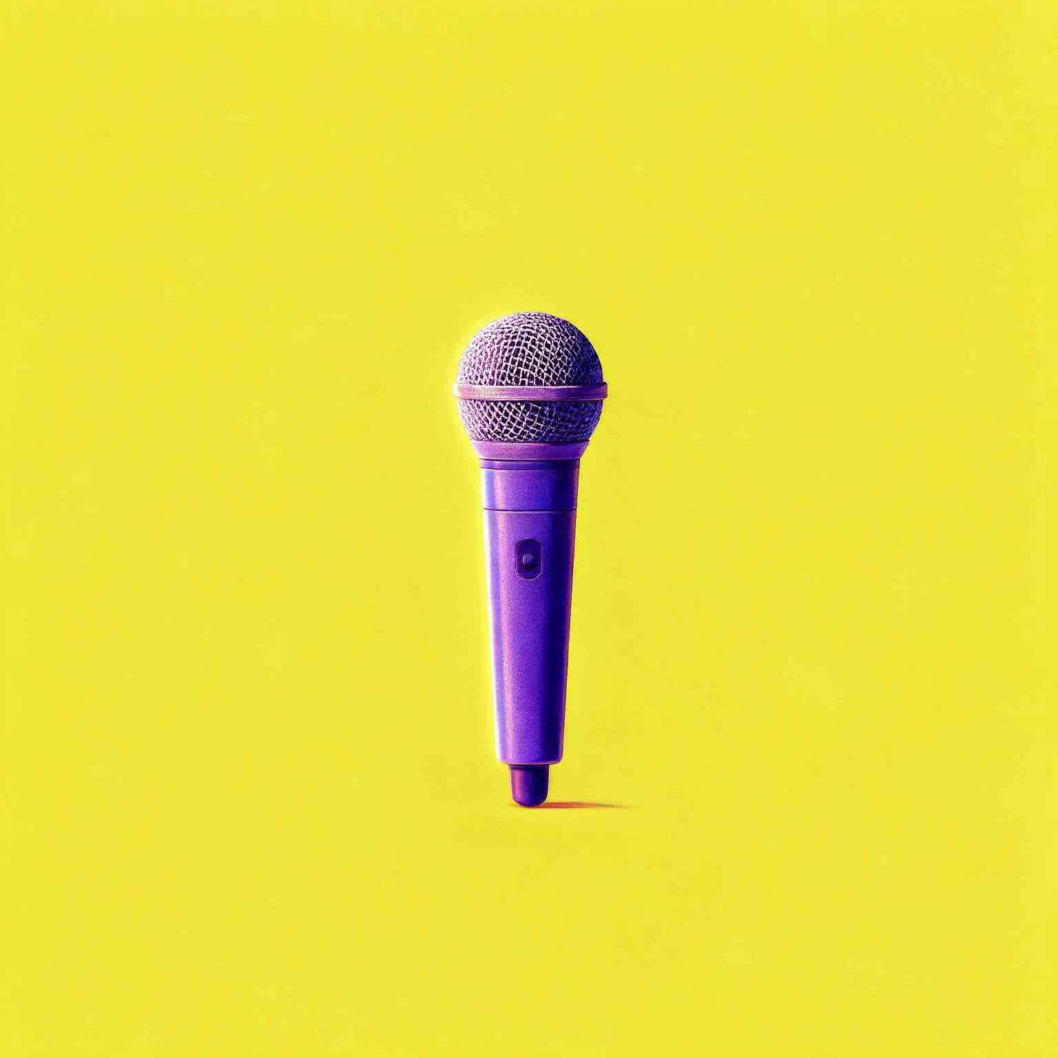A purple microphone standing upright against a yellow background for Sunnyside Homeschooling's StarJam Homeschool Music Program