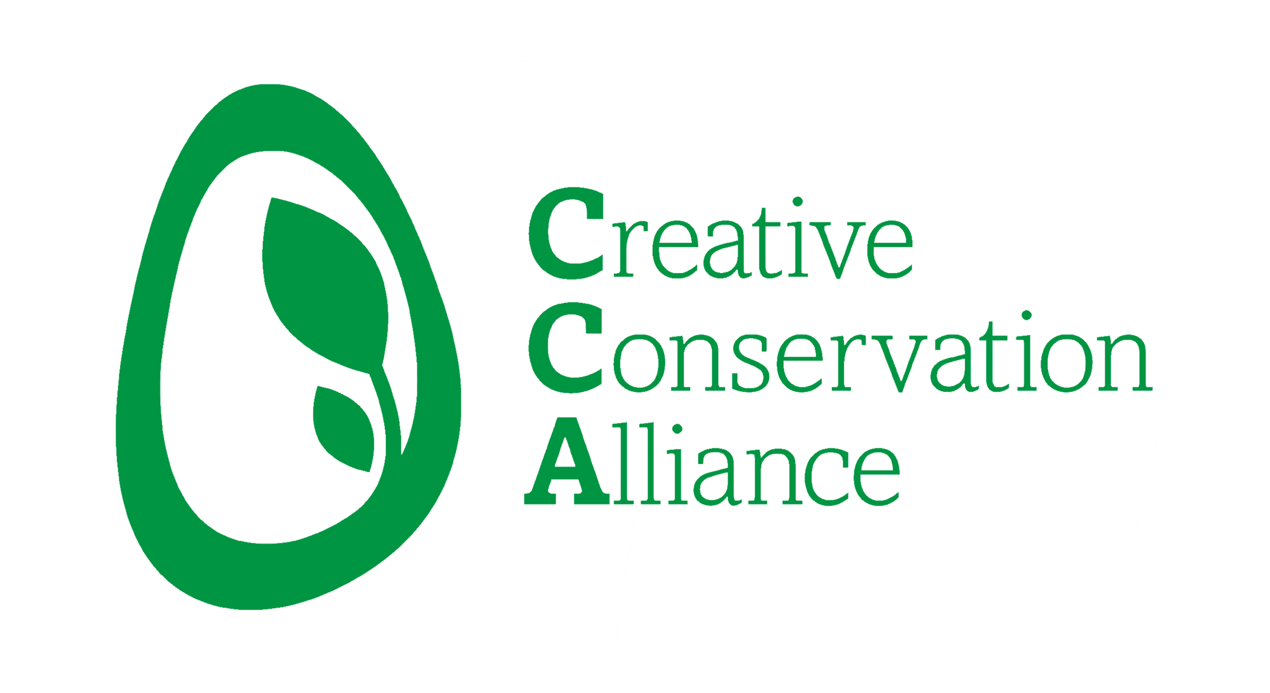 Logo of the Creative Conservation Alliance with a green leaf inside a green outline of an oval and the organization's name in green text.