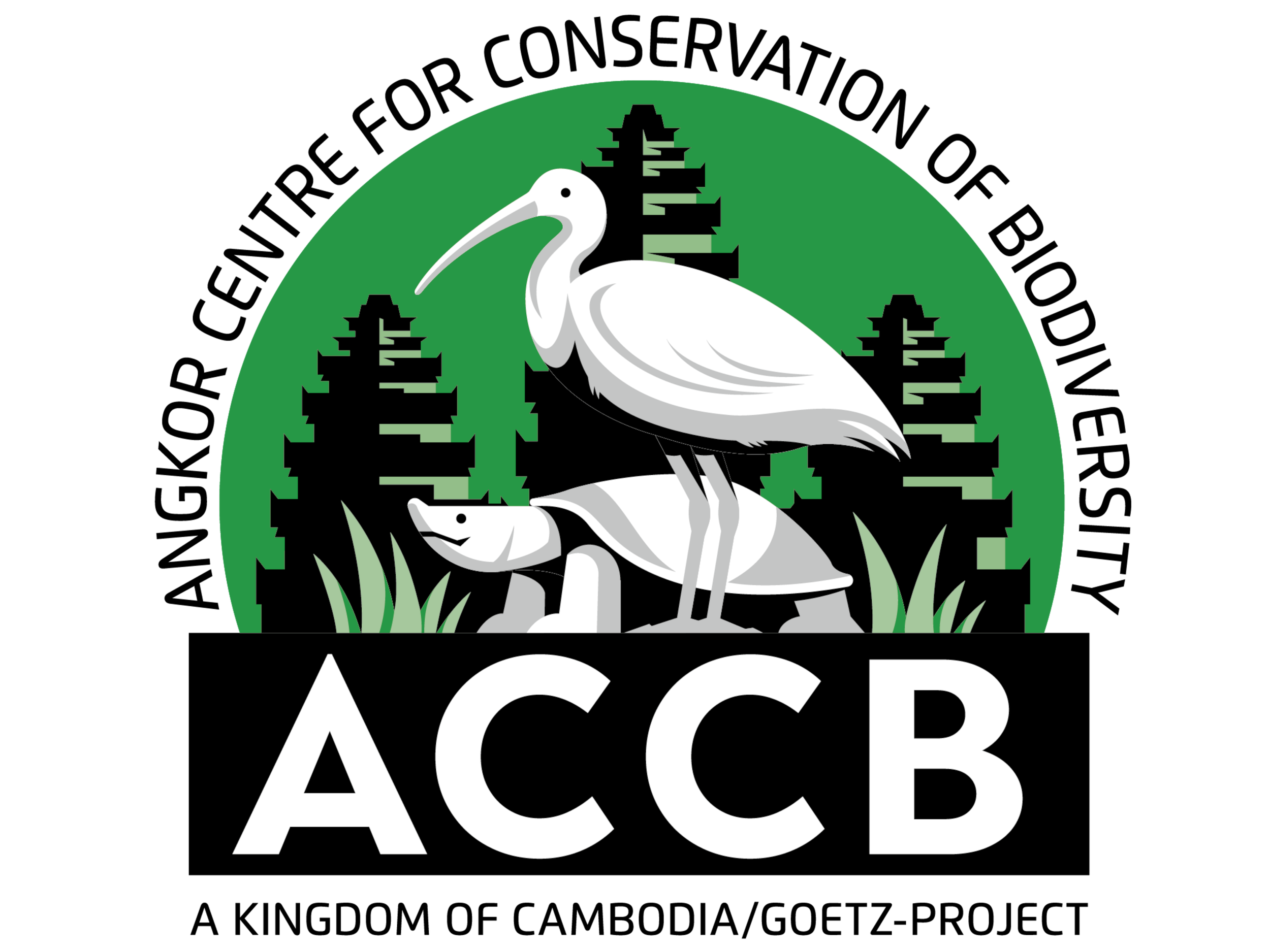 Logo of the Arkansas Game and Fish Commission featuring a white heron standing on a turtle with a fish in its beak, surrounded by green trees and grass, with the acronym 'ACCB' in large white letters at the bottom.
