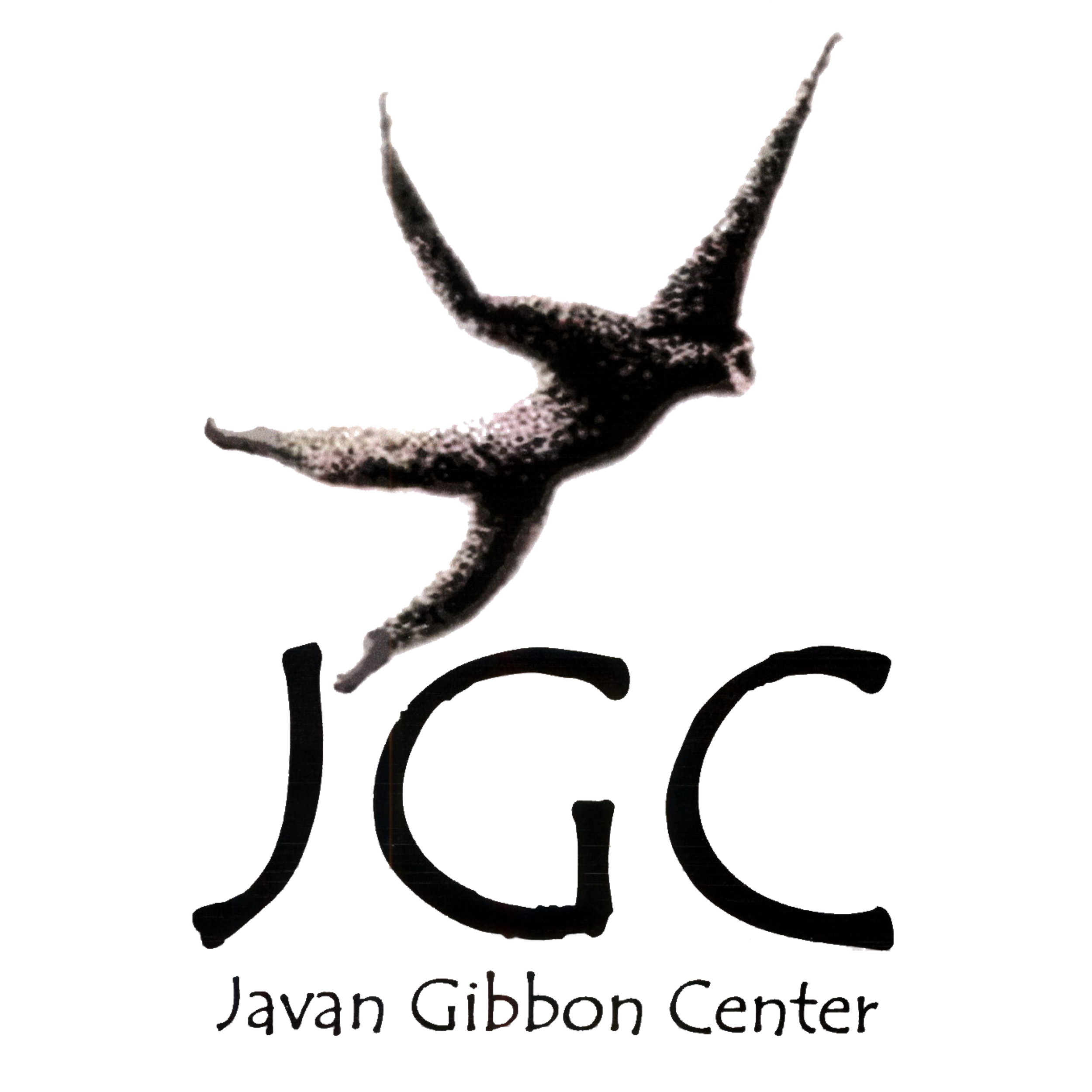 Logo for Javan Gibbon Center featuring a stylized gibbon in mid-air above the letters JGC, with the full name underneath.