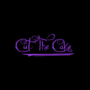 Purple logo on a black background for wedding band Cut the Cake