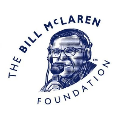 Blue logo on a white background for The Bill McLaren Foundation