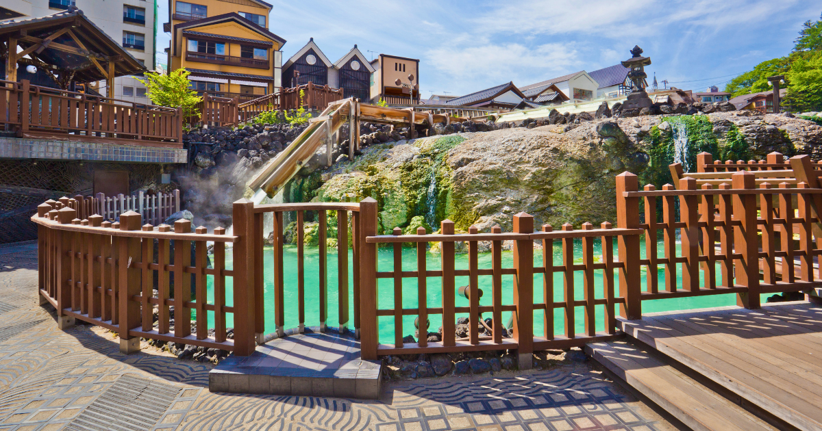 Kusatsu Yubatake hot spring field in Gunma, Japan