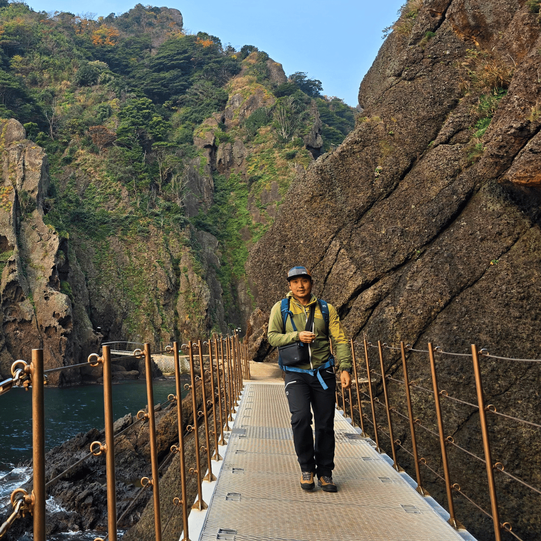Max Kim hiking in South Korea.
