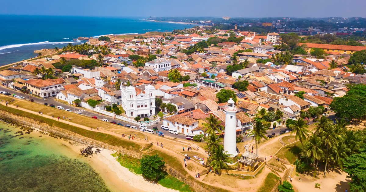 Aerial view of Galle Fort showing the lighthouse and the southern coastline