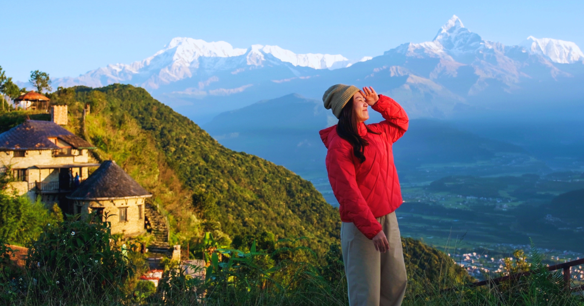 Solo female traveller in Sarangkot, Nepal
