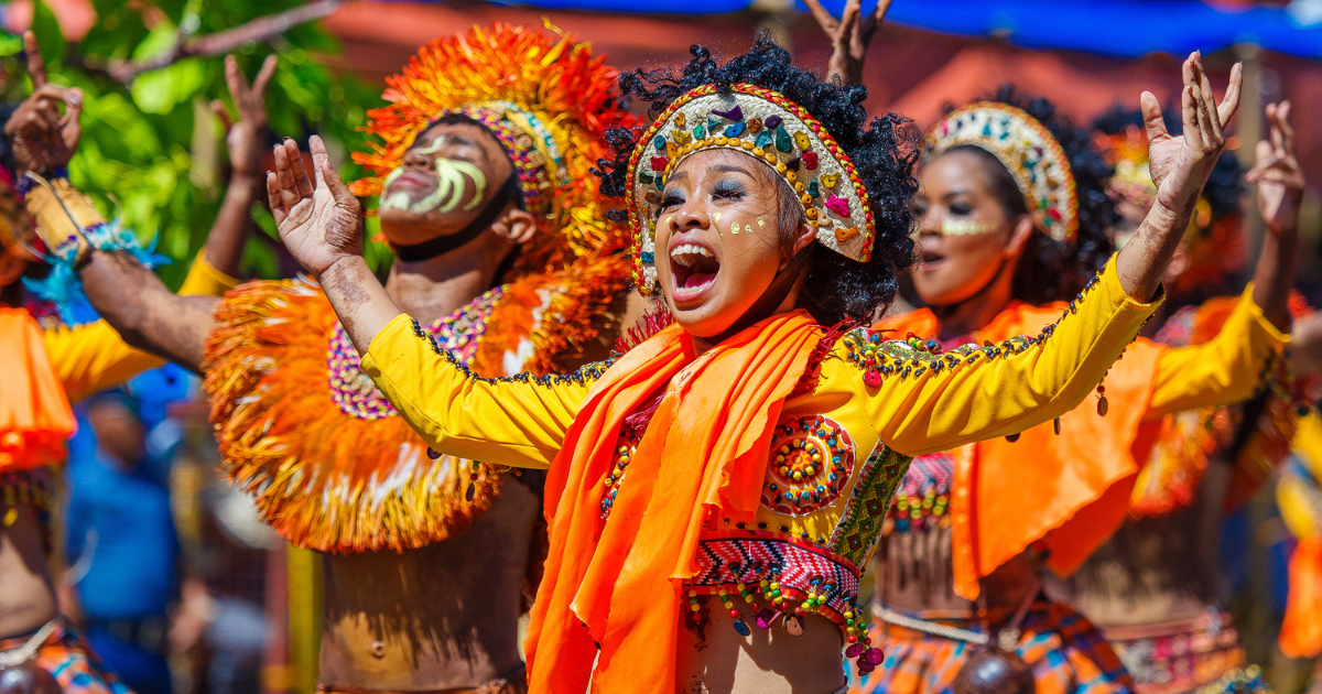 Dinagyang Festival dancers in colourful costumes in Iloilo, Philippines