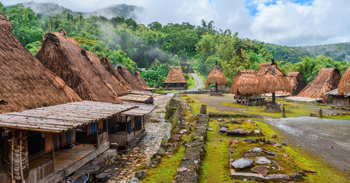 Traditional thatched houses in Bena village in the Ngada highlands of Flores