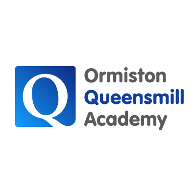 Ormiston Queensmill Academy logo with a large blue 'Q' inside a square and the school name written to the right.