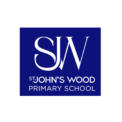 Logo of St. John's Wood Primary School with initials 'SJW' on a blue background.