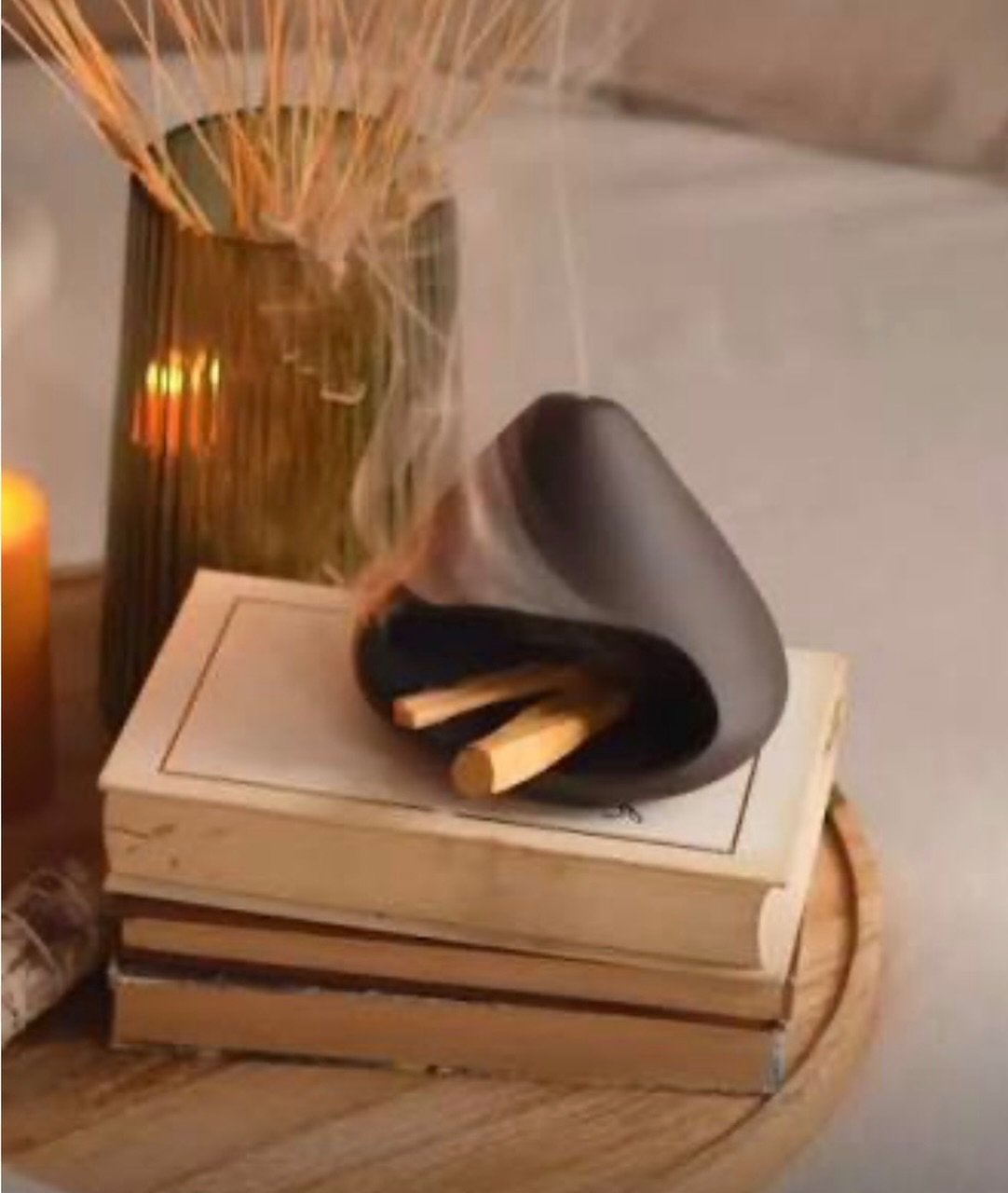 Palo Santo from Soulscape 

Spiritual &amp; Mental Benefits:

Energy Clearing: Dispels negative energy and promotes a positive atmosphere.
Stress Relief: Its soothing aroma reduces anxiety and fosters calm.
Mood Enhancement: Creates uplifting feeling