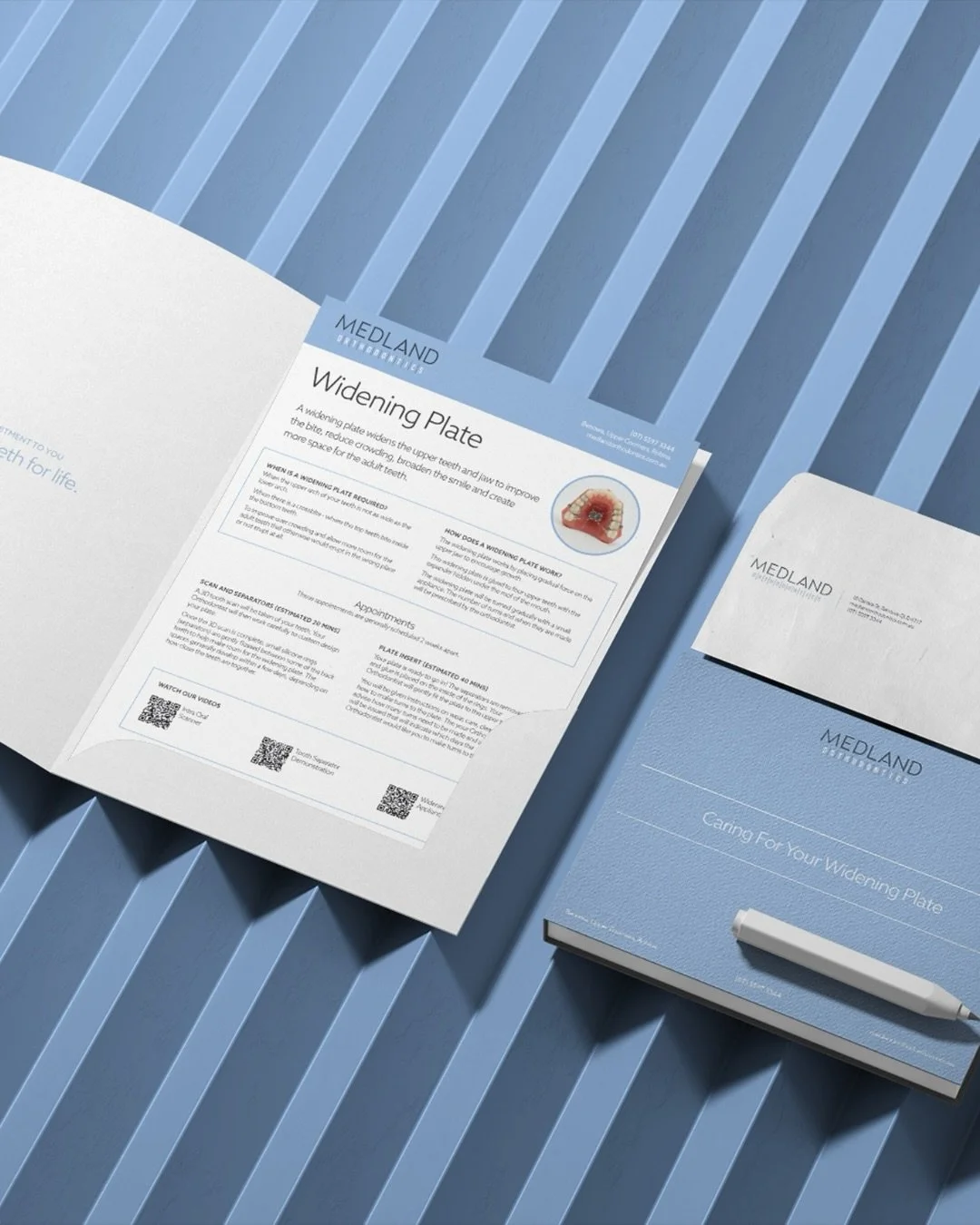 Re-brand Collateral | Medland Orthodontics

Project Delivery:
Brand Guidelines
Business Cards
Presentation Folder
Letterhead
One-Pager Documents
Multi-Page Books
Envelope
Promotional Flyers
Promotional Booklets
&amp; More