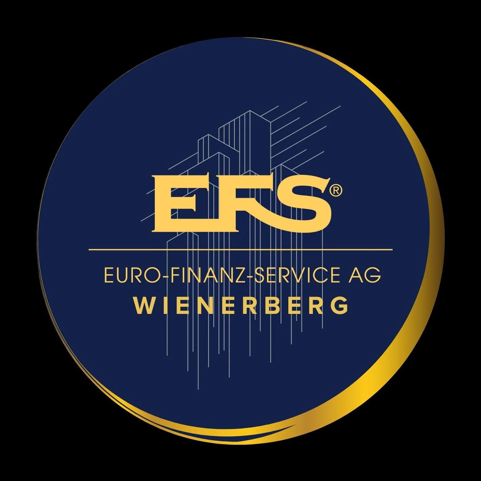 Logo von EFS Euro-Finanz-Service AG auf dunklem, abstraktem Hintergrund mit blauen und roten Elementen.