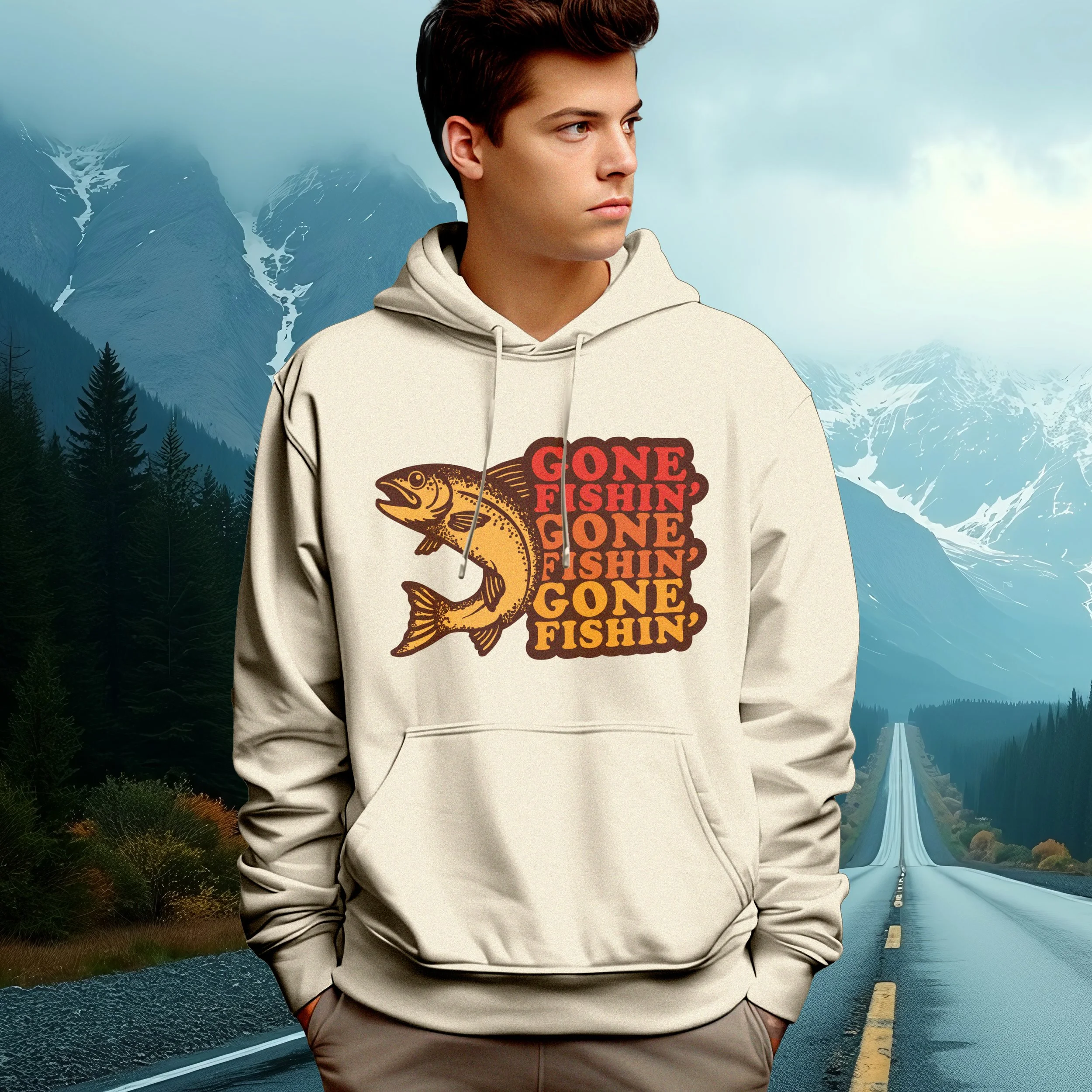 Gone Fishin' White off White hoodie French Terry