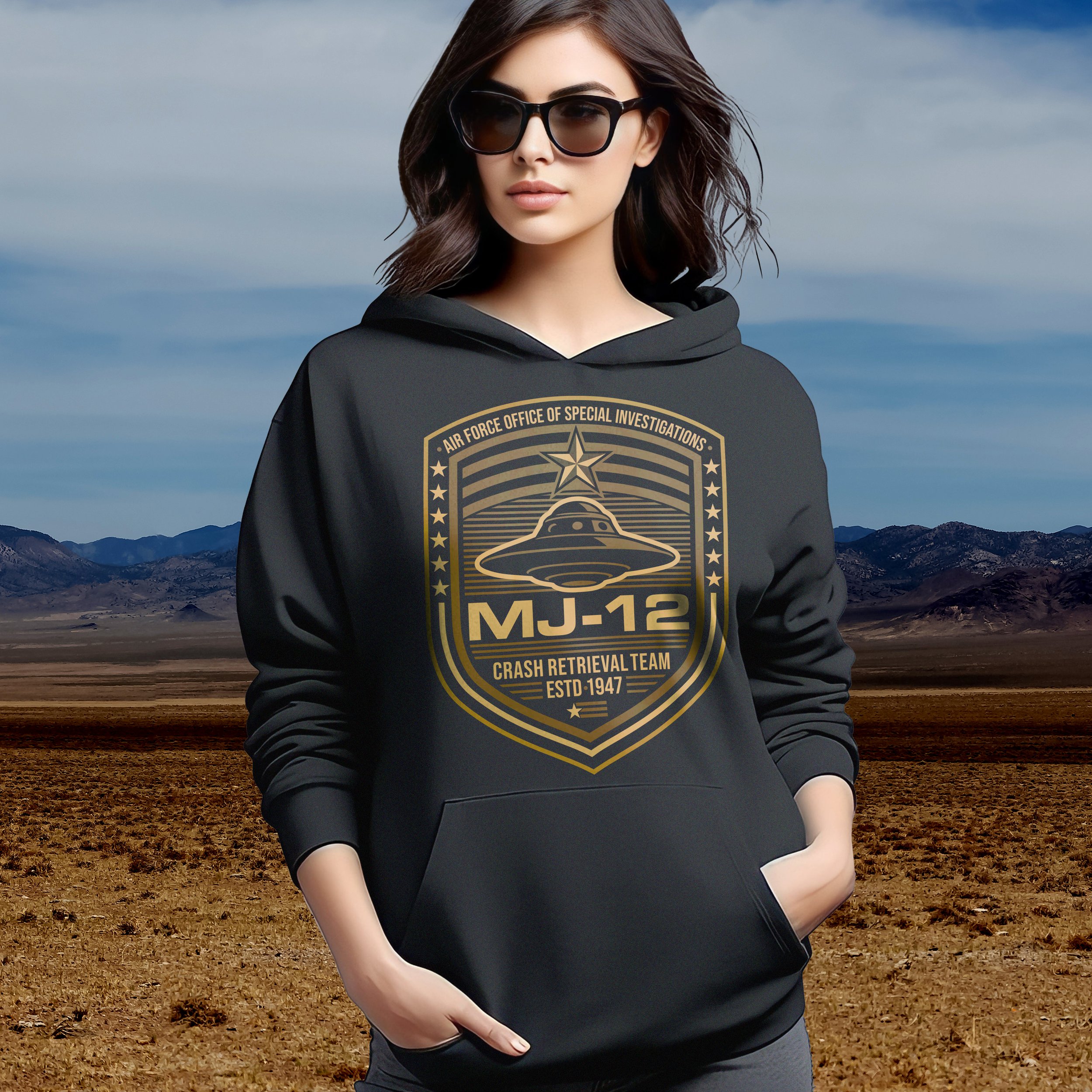 UFO MJ-12 Hoodie Black Hoodie Graphic
