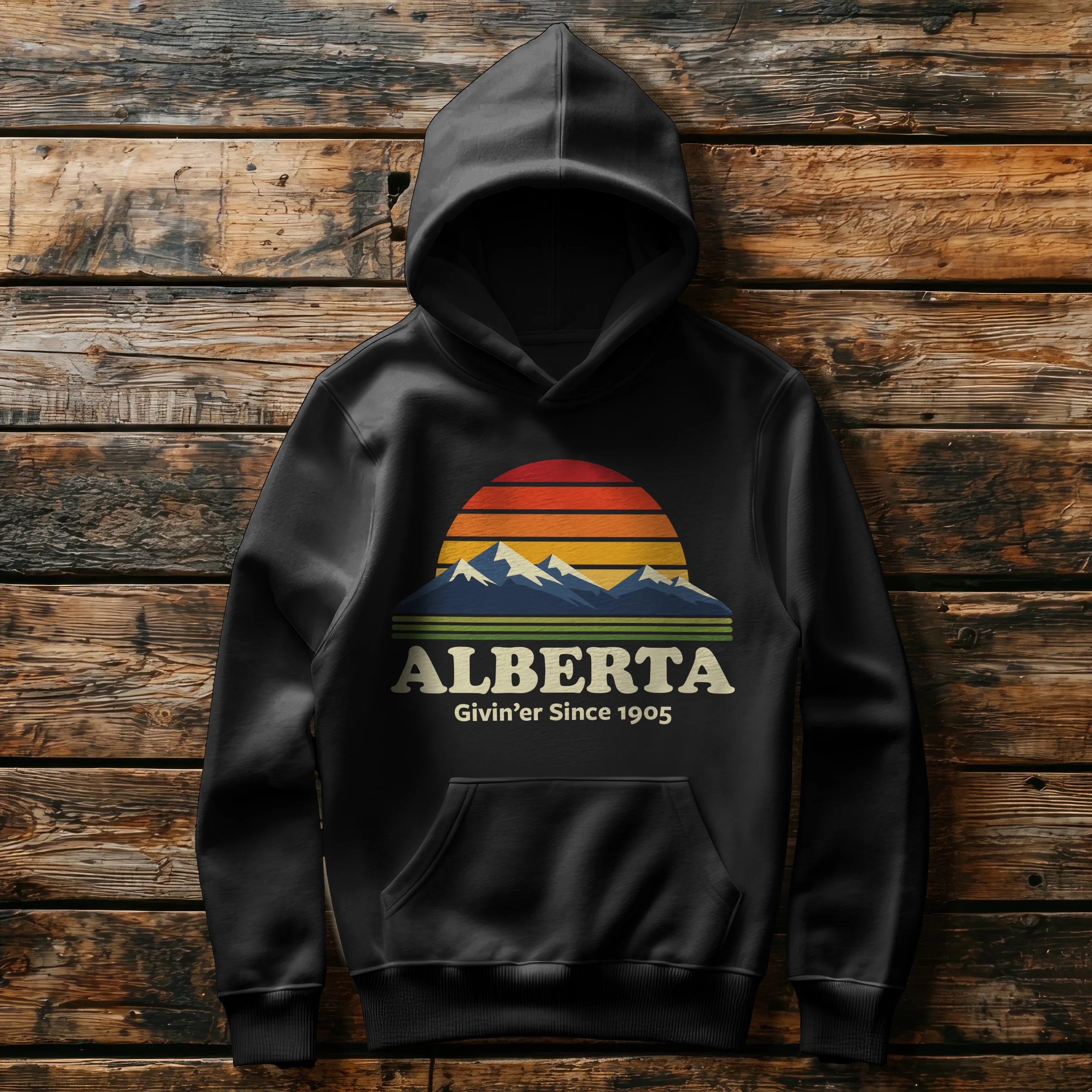 Black hoodie Alberta mountains