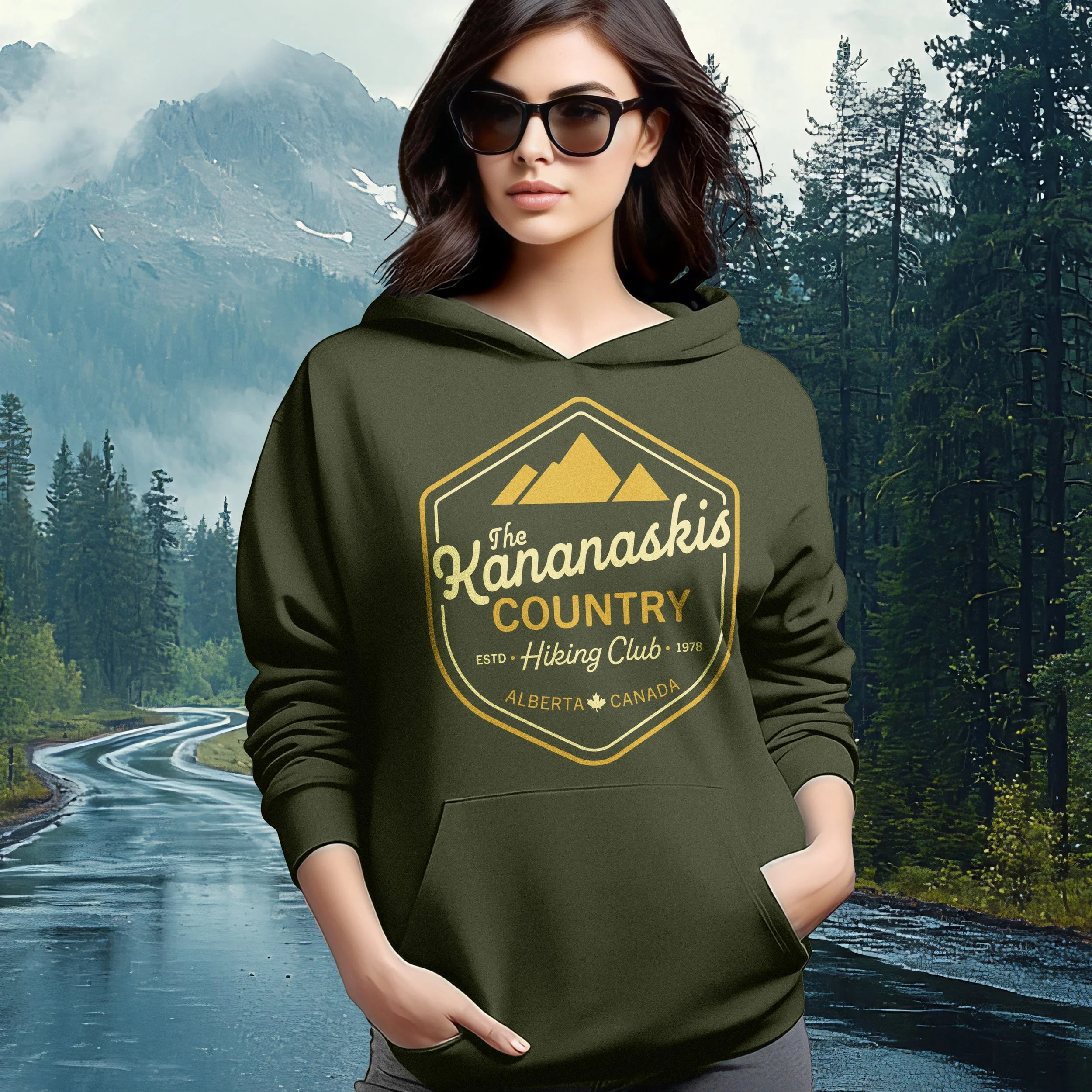 Military Green Graphic Hoodie Mountain