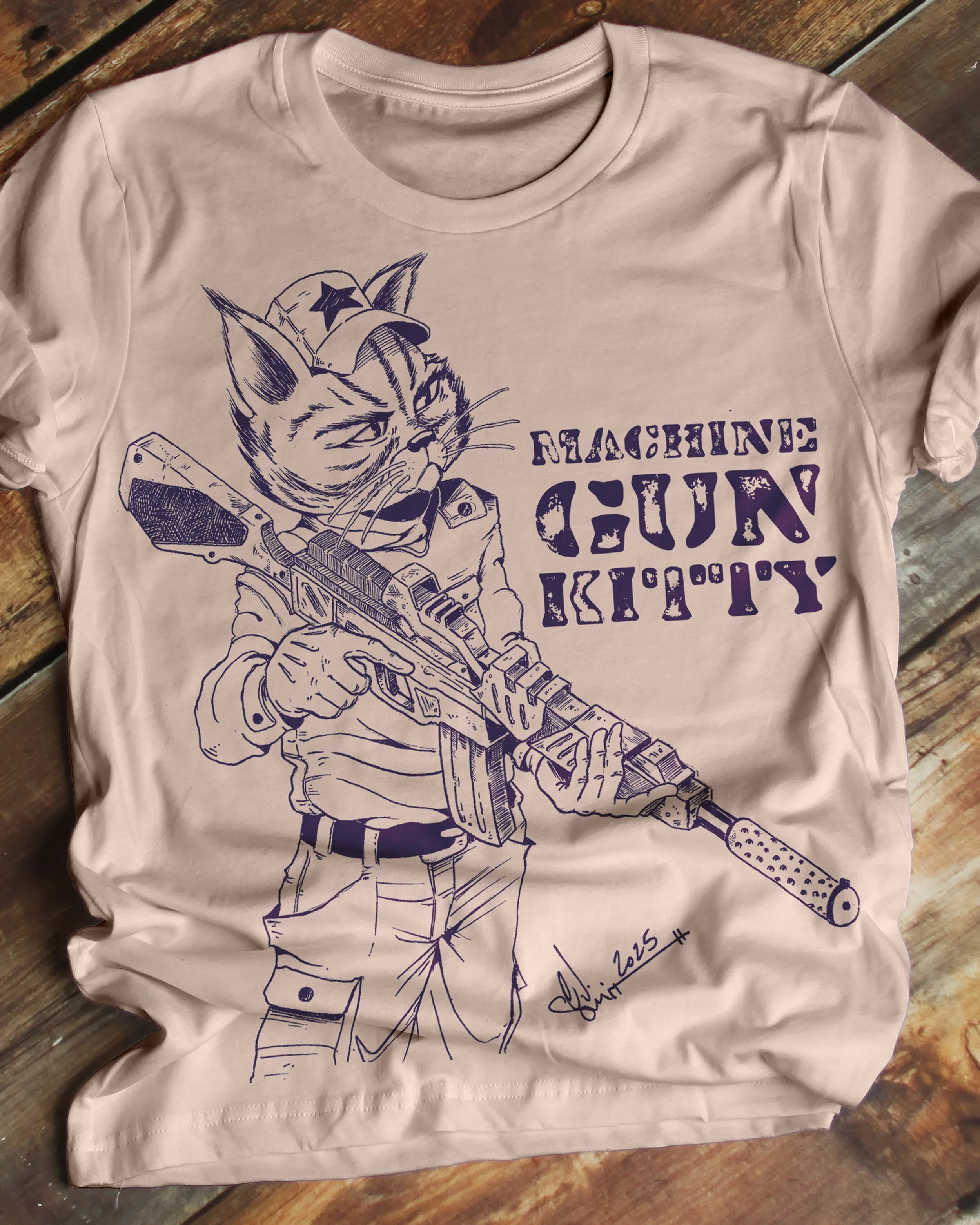 graphic tee machine gun cat shirt