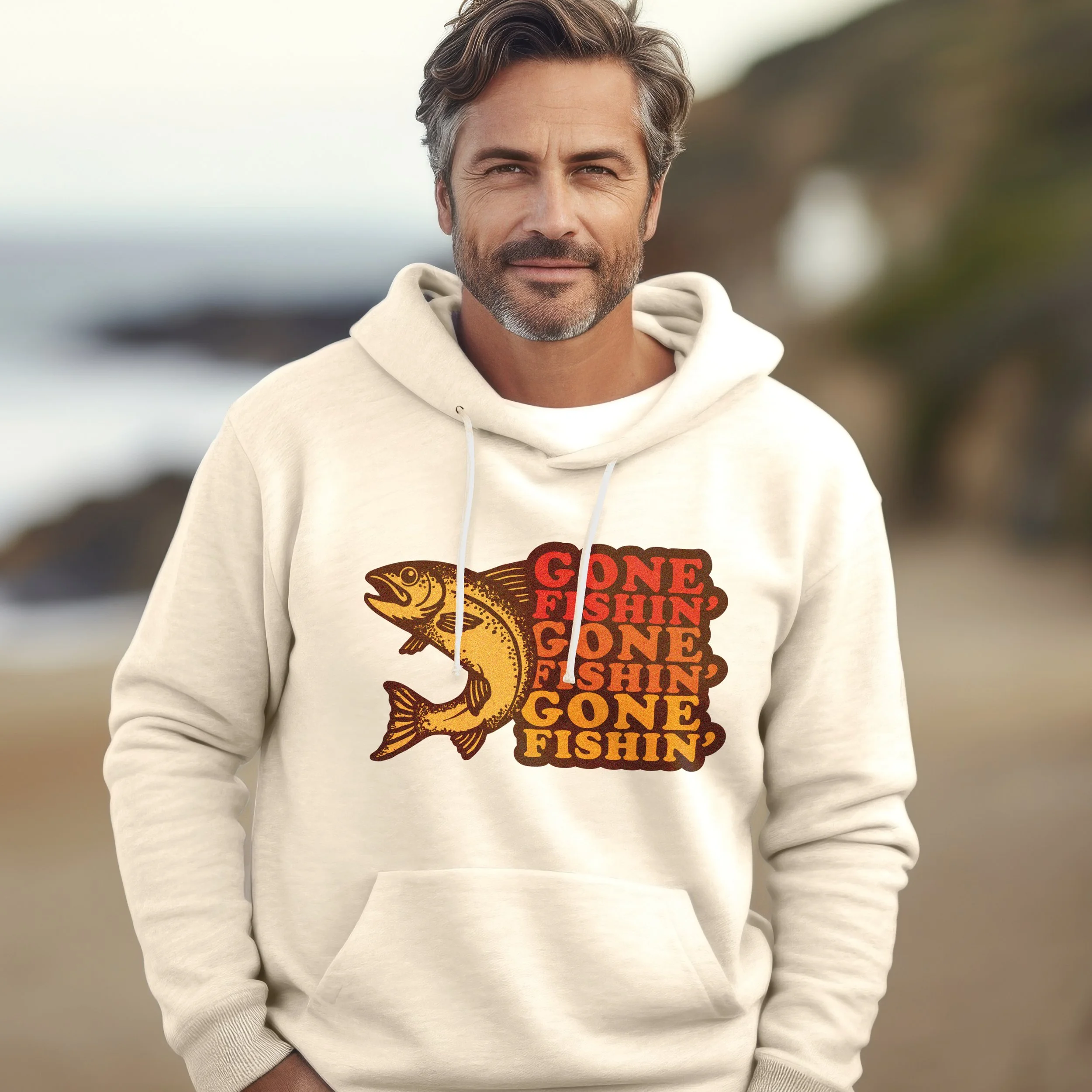 Gone Fishing graphic hoodie unisex white