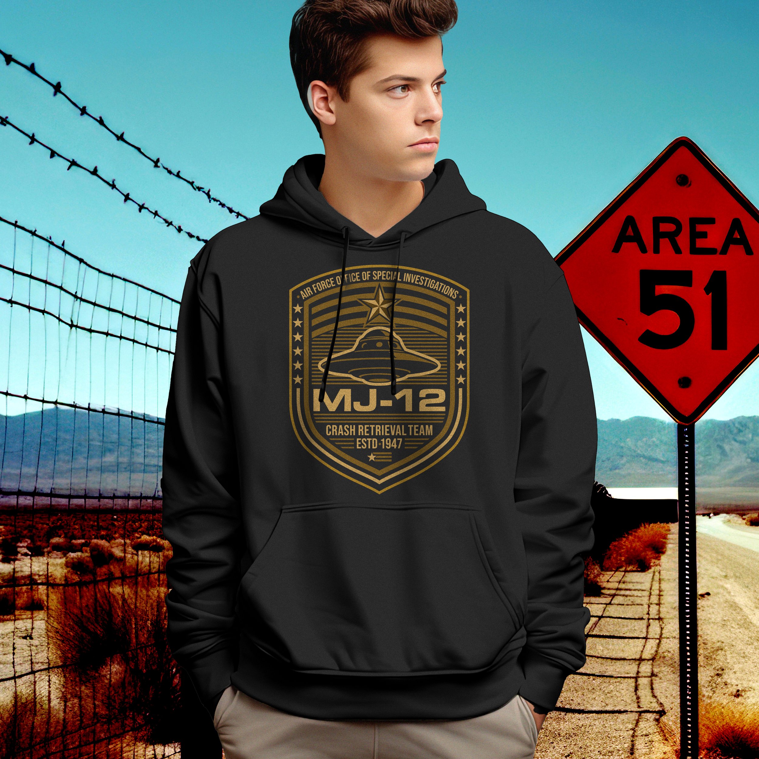Black Graphic Hoodie UFO