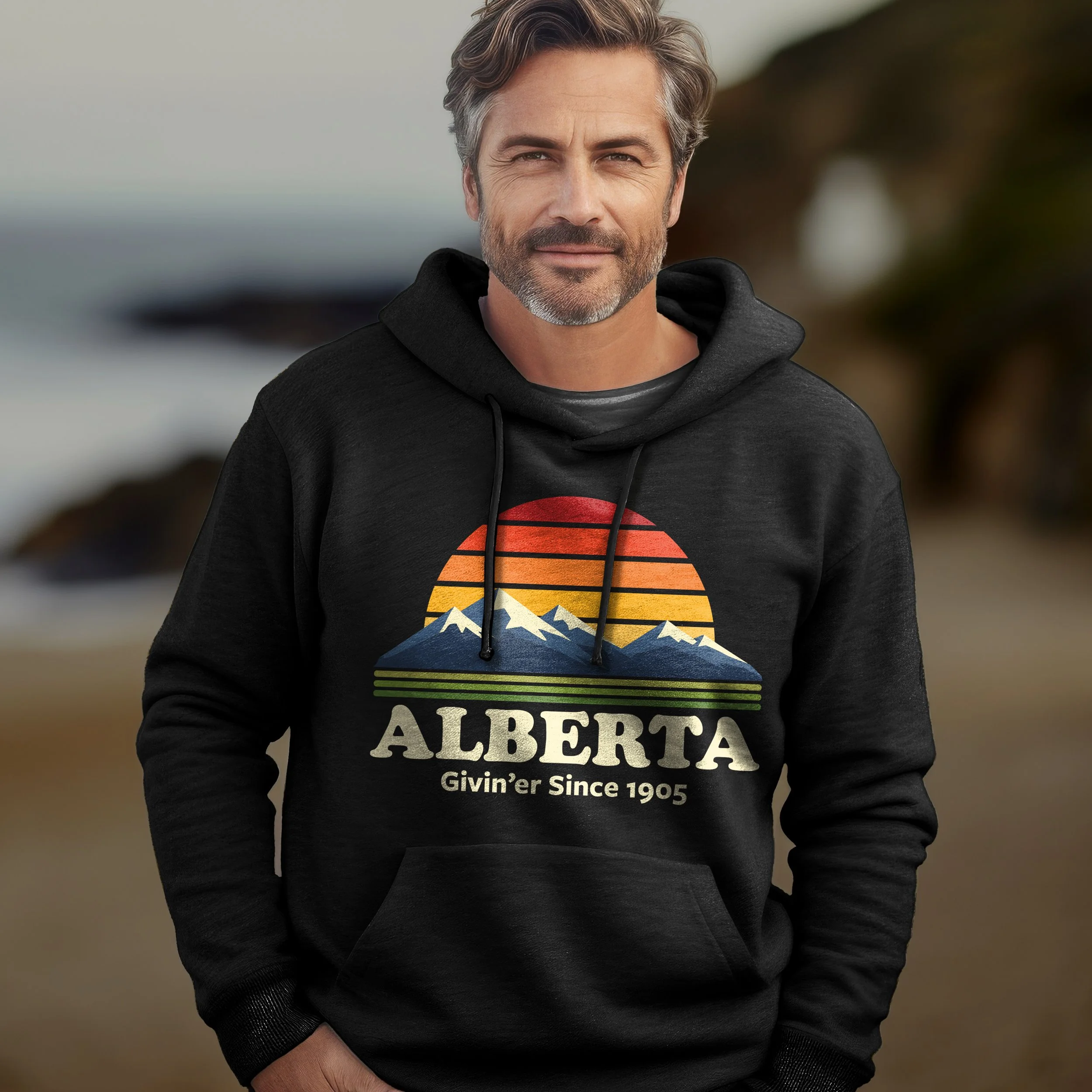 Retro style rugged Alberta hoodie