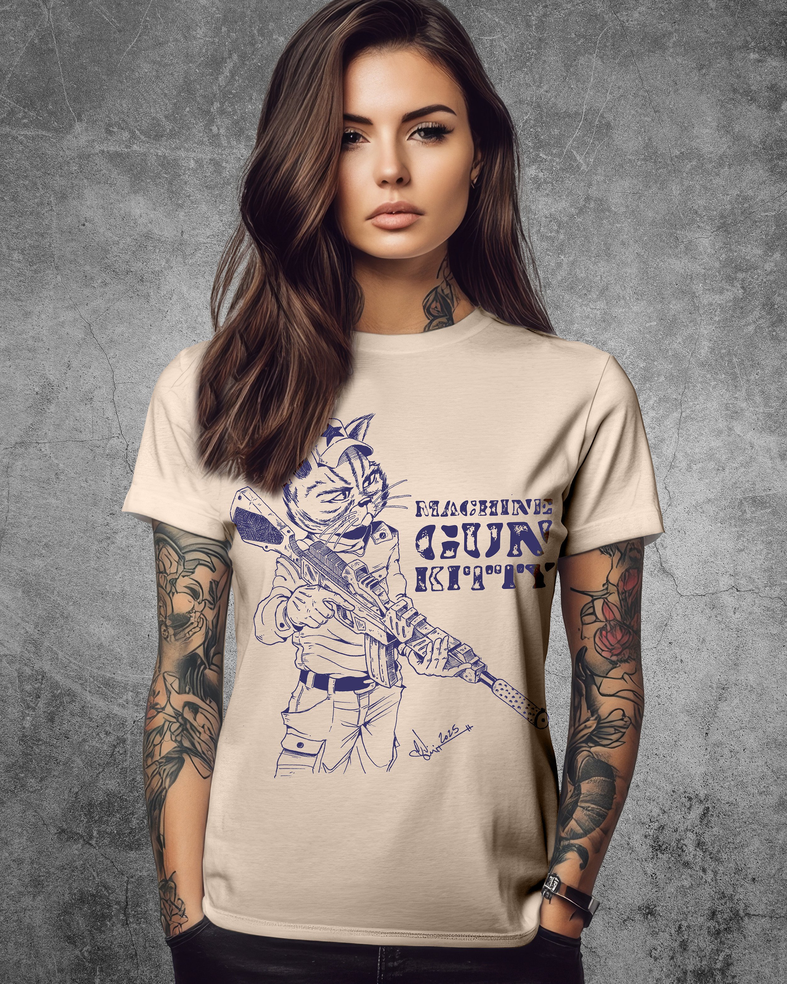 unisex machine gun cat graphic tee