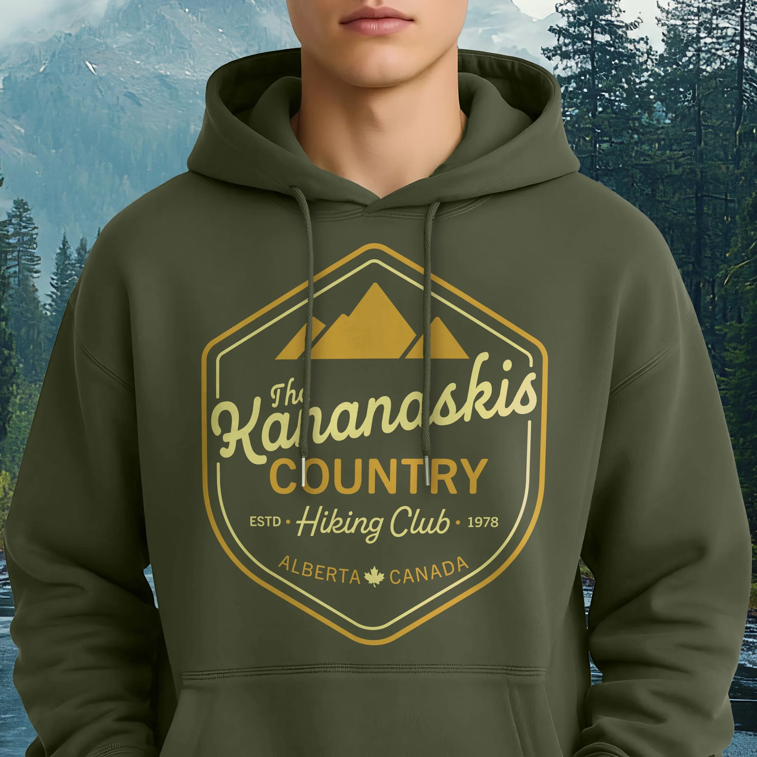 Outdoors graphic hoodie green mountains Canada Alberta Kananaskis Country Southern Alberta Foothills County