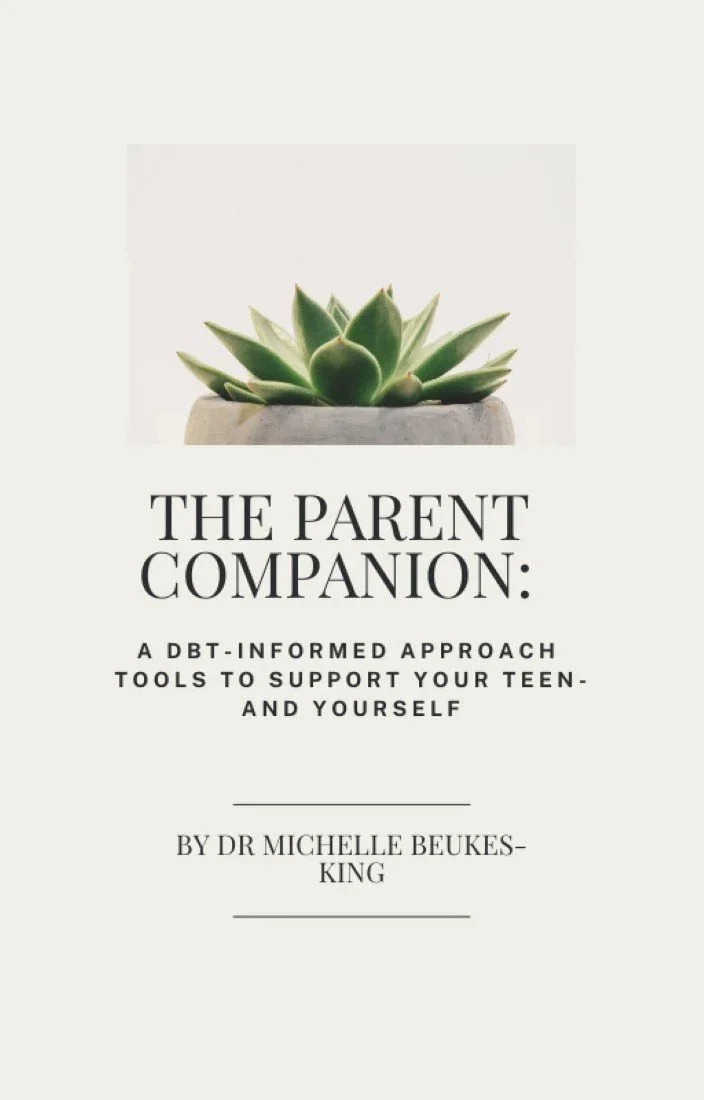 Book cover titled "The Parent Companion" with an image of a green succulent plant in a concrete pot.